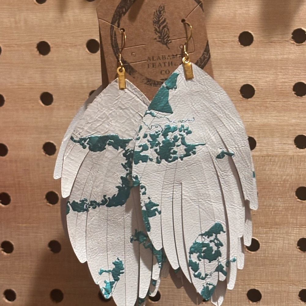 Boho leather feather earrings
